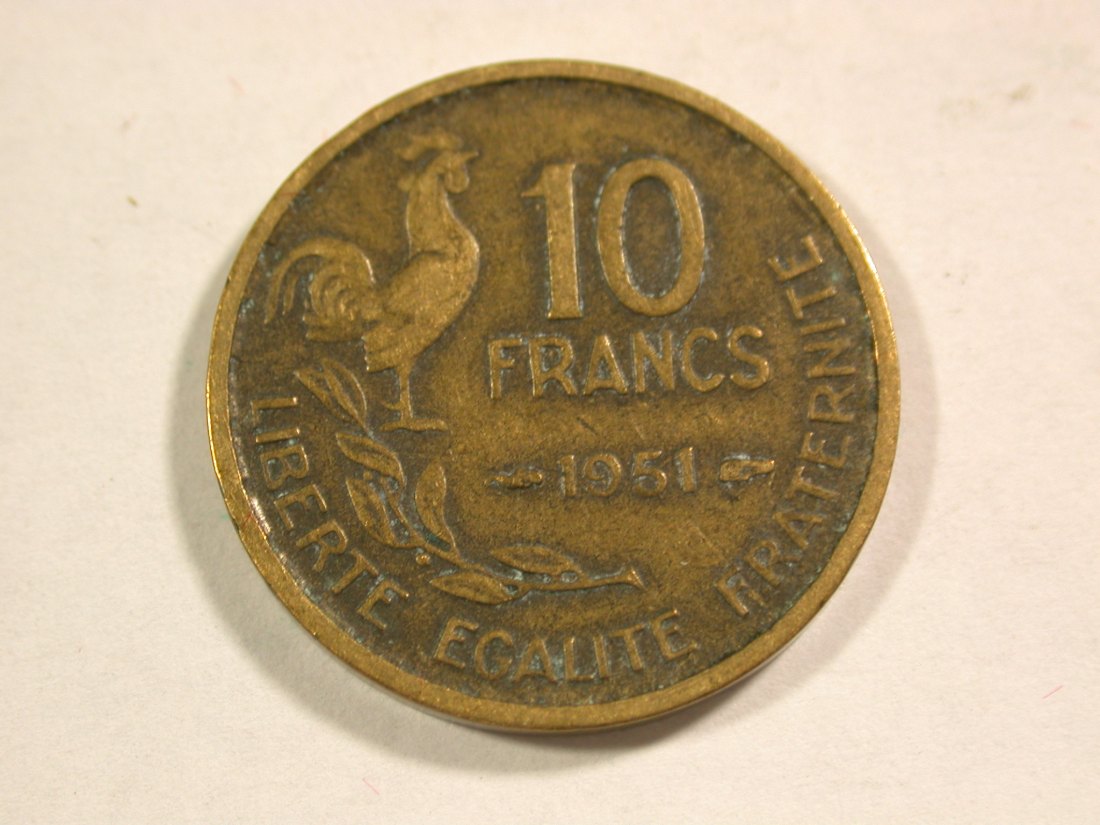 B12 Frankreich 10 Franc 1951 in ss+ Originalbilder