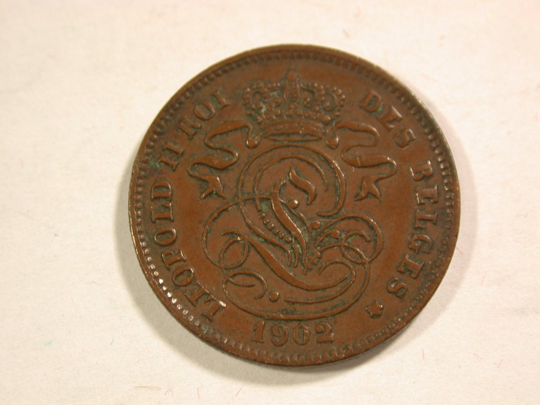  B12 Belgien  2 Centimes 1902 in ss+  Originalbilder   