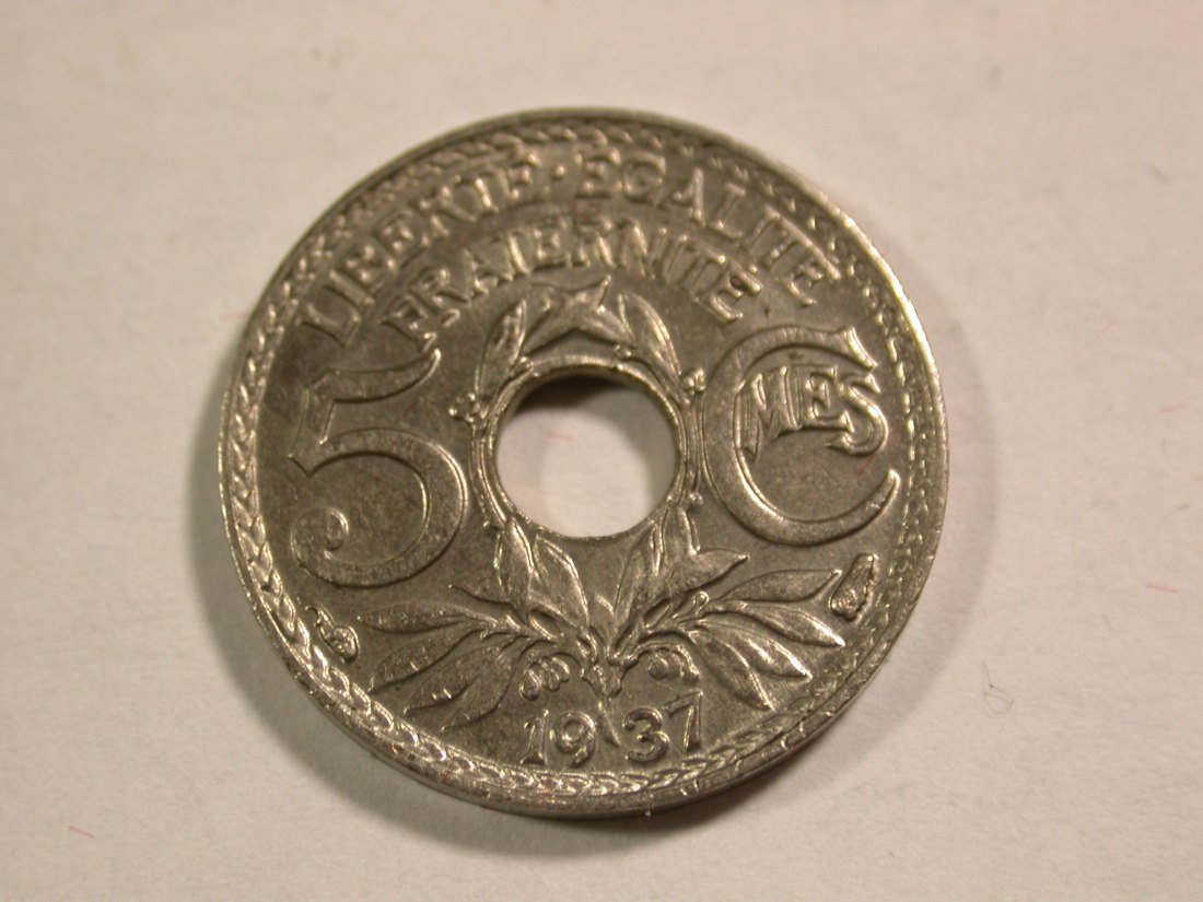 B13 Frankreich Lindauer Petit 5 Centimes 1937 in vz-st Originalbilder