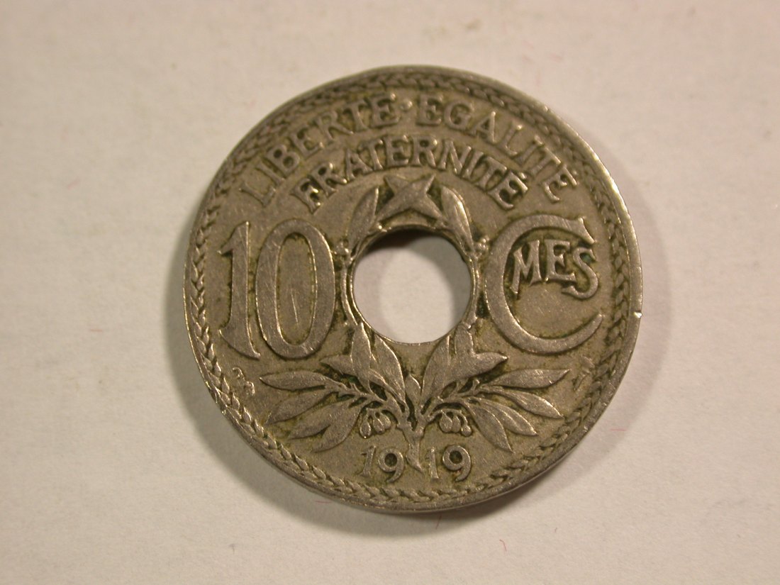 B13 Frankreich Lindauer 10 Centimes 1919 in ss+ Originalbilder