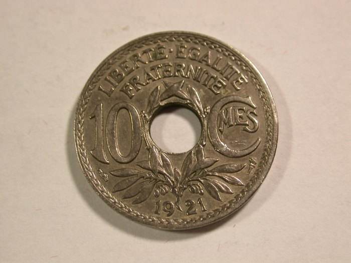 B13 Frankreich Lindauer 10 Centimes 1921 in ss, geputzt Originalbilder