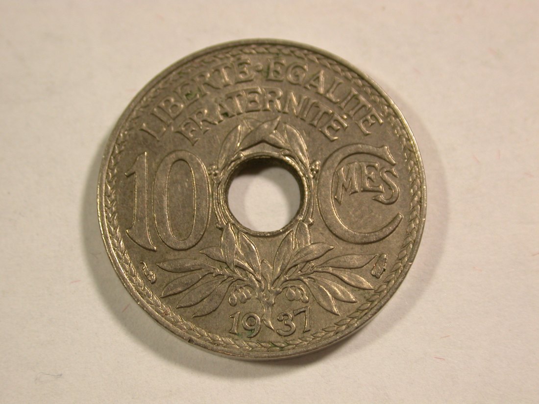 B13 Frankreich Lindauer 10 Centimes 1937 in f.ST Originalbilder