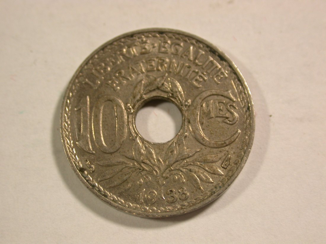 B13 Frankreich Lindauer 10 Centimes 1938 in f.vz Originalbilder