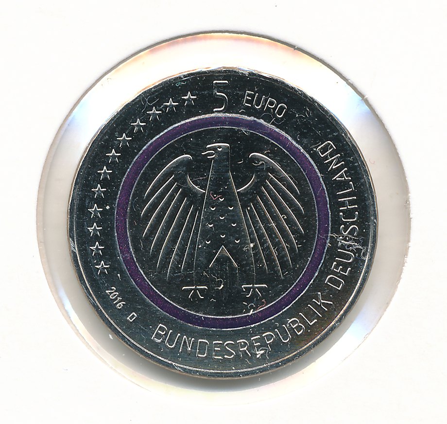 5 Euro 2016 D Planet Erde blauer Polymerring