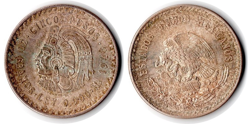  Mexiko  5 Pesos  1948  FM-Frankfurt  Feingewicht: 27g  Silber  sehr schön   