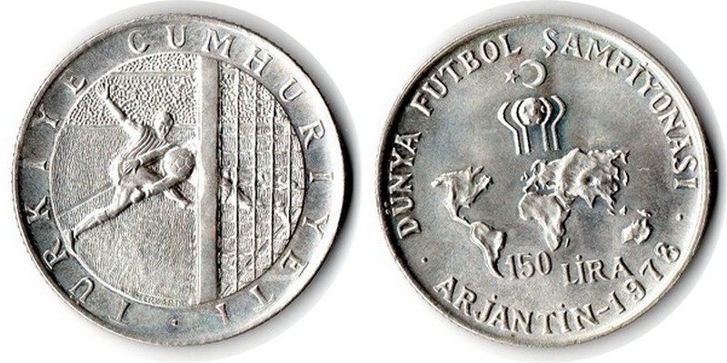  Türkei  150 Lira  1978  FM-Frankfurt  Feingewicht: 7,2g  Silber  vorzüglich   
