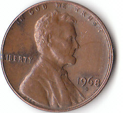 USA (C187)b. 1 Cent 1968 D siehe scan