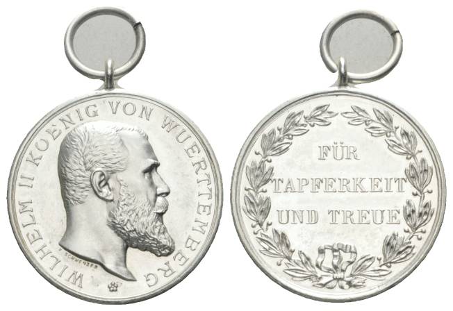  Württtemberg, tragbare Silbermedaille; Ø 28 mm, 12,3 g   