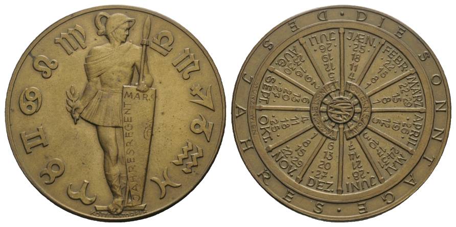  Kalendermedaille Jahresregent Mars; Bronze; Ø 40 mm, 21,24 g   
