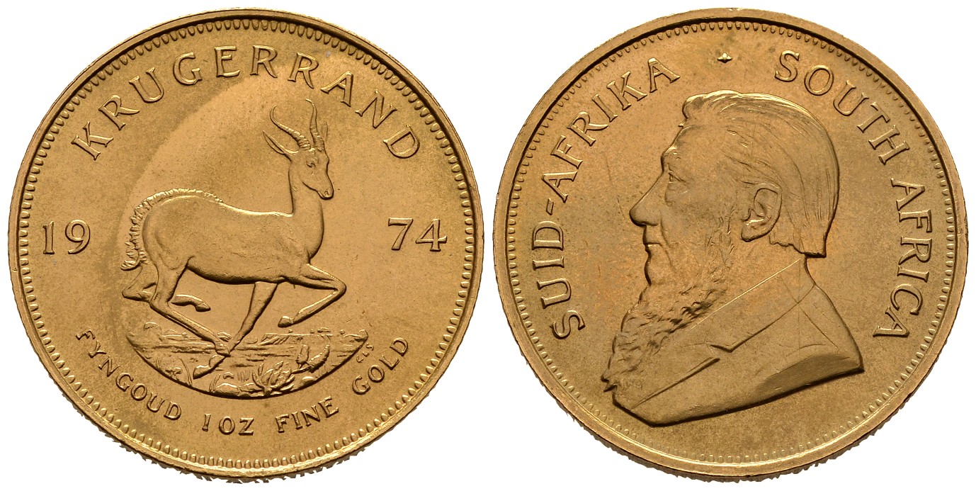 PEUS 7830 Süd-Afrika 31,1 g Feingold Krügerrand GOLD Unze 1974 Kl. Kratzer, vorzüglich
