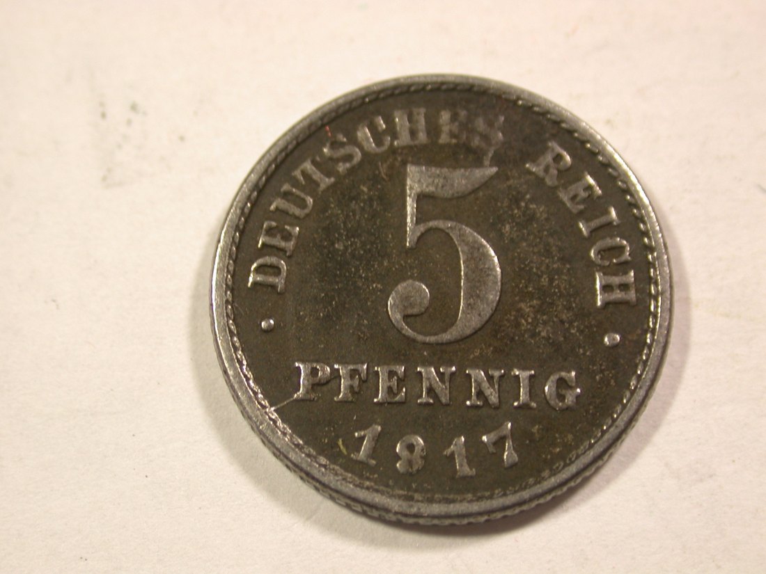  B43 Kaiserreich 5 Pfennig Eisen 1917 E ? in ss-vz  Originalbilder   