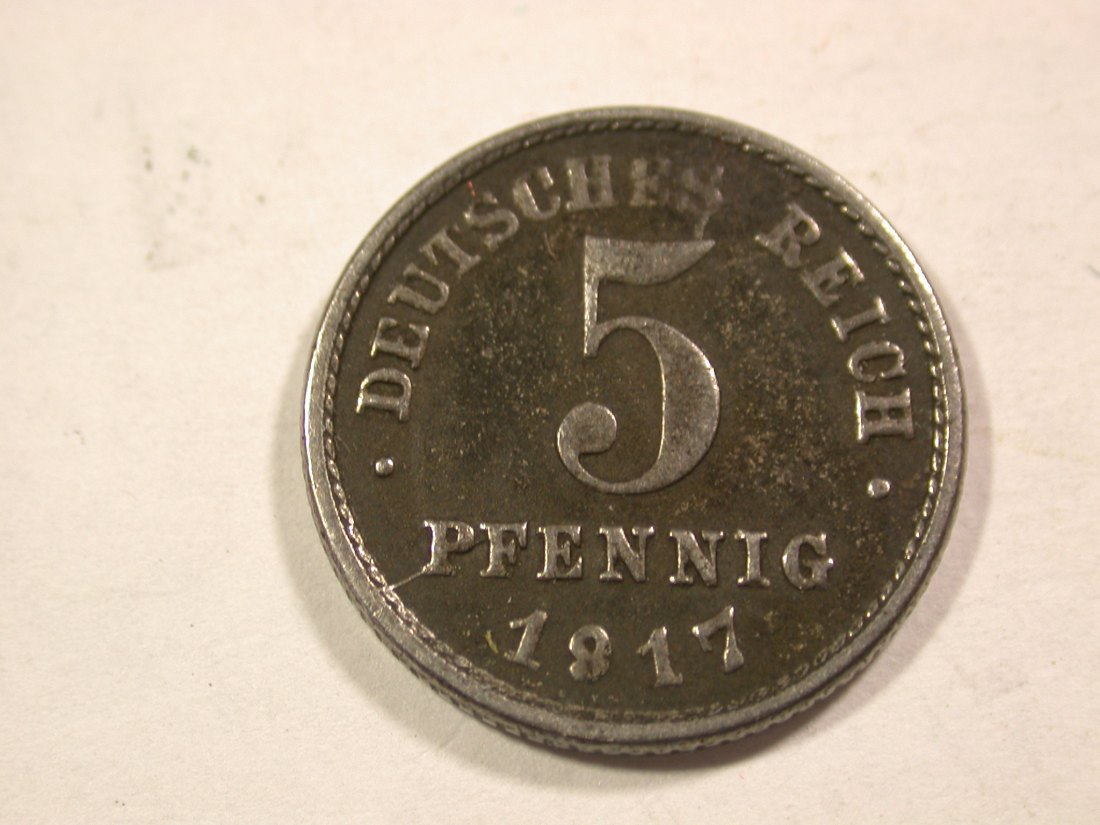 B43 Kaiserreich 5 Pfennig Eisen 1917 E ? in ss-vz Originalbilder