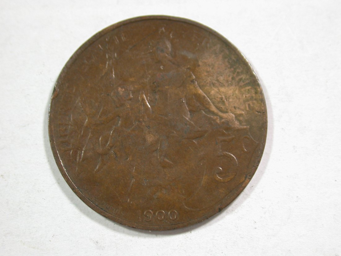 B43 Frankreich 5 Centimes 1900 in f.ss Originalbilder
