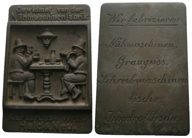  Medaille, Eisen, Nähmaschinenfabrik Karlsruhe; 640 g; 82 x 122 mm;   