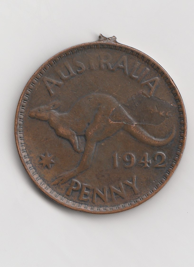  1 Penny Australien 1942 mit Henkelspuren (B936)   