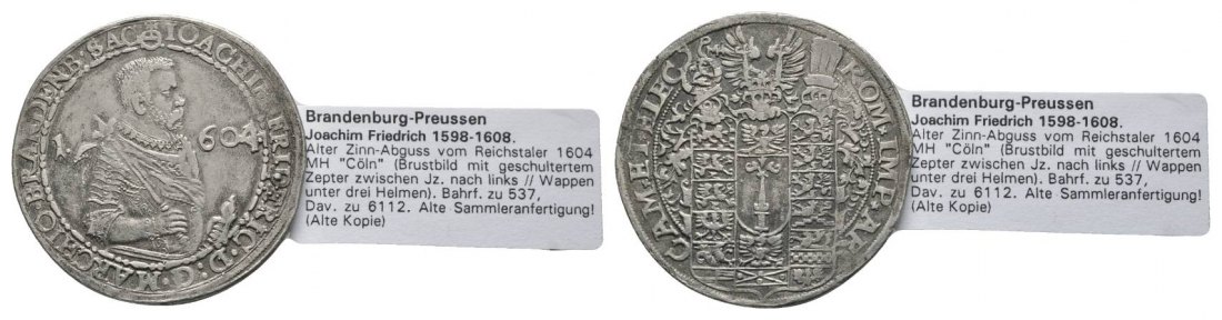  Brandenburg-Preußen, alter Zinnabguß vom Reichstaler 1604 -Fälschung-   