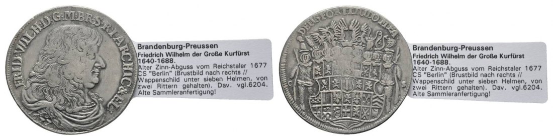  Brandenburg-Preußen, alter Zinnabguß vom Reichstaler 1677 -Fälschung-   