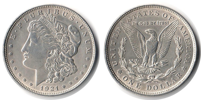  USA  1 Dollar (Morgan Dollar)  1921  FM-Frankfurt Feingewicht: 24,06g Silber sehr schön/vz   