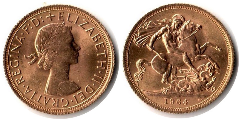 Grossbritannien MM-Frankfurt  Feingewicht: 7,32g Gold Sovereign 1964 vorzüglich