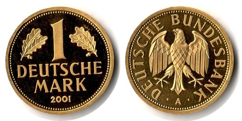 Deutschland MM-Frankfurt Feingewicht: 12g Gold 1 Mark (Goldmark 'A') 2001 vz/stgl.