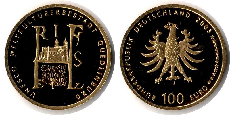 BRD MM-Frankfurt  Feingewicht: 15,5g Gold 100 EUR 2003 stempelglanz
