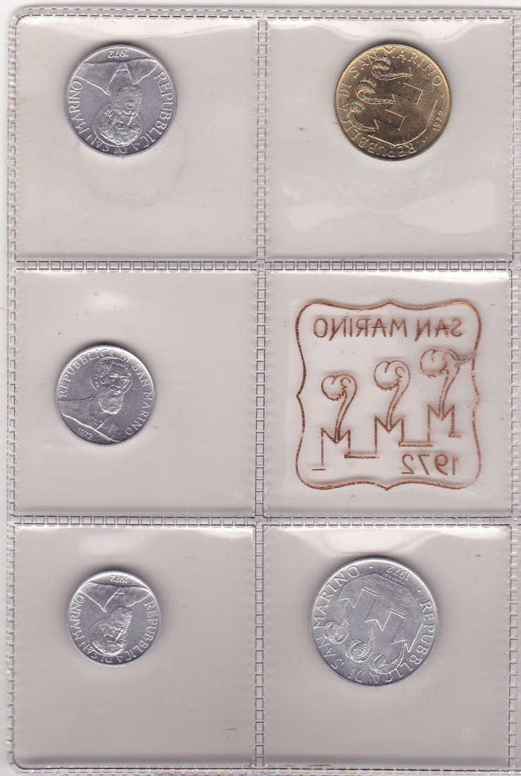  San Marino, Kursmünzensatz 1972, 1-20 Lire   