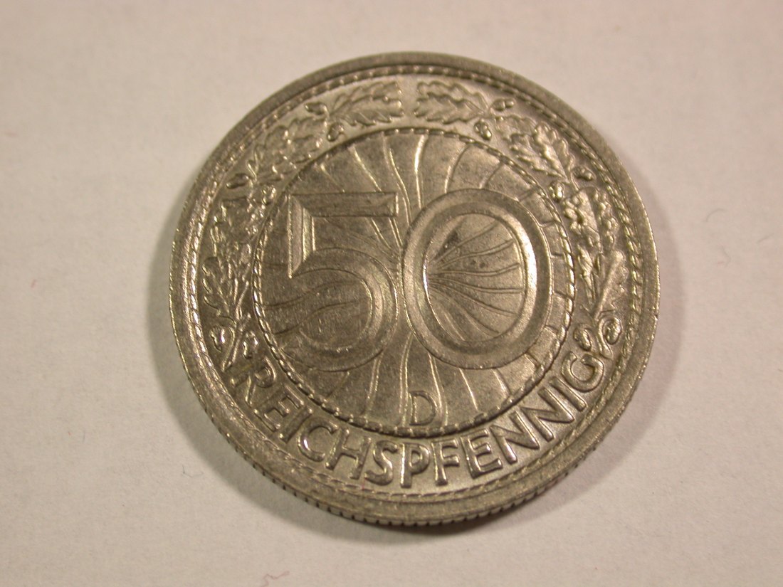  B15 Weimar  50 Pfennig Nickel  1937 D in vz-st  Originalbilder   