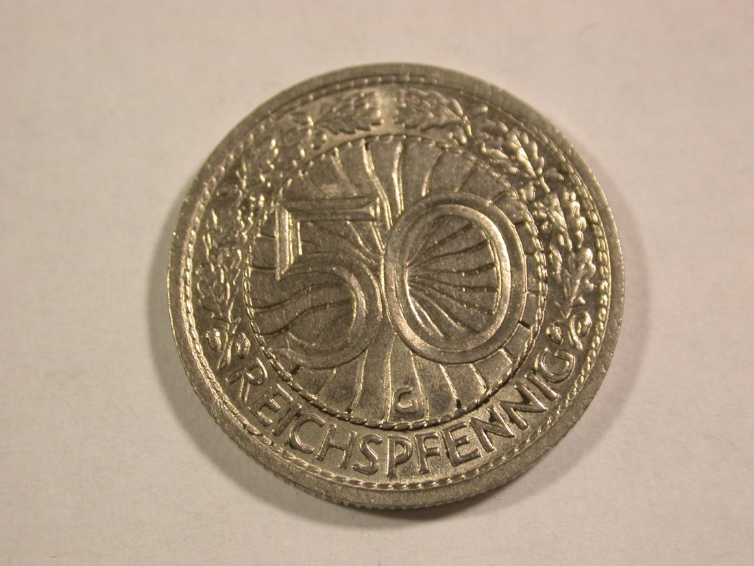 B15 Weimar 50 Pfennig Nickel 1938 G in vz/vz+ Originalbilder