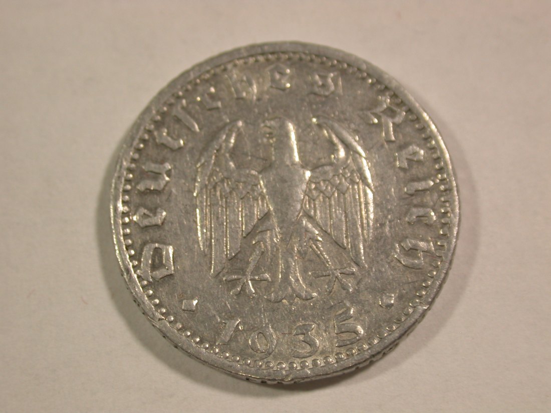  B15 3.Reich 50 Pfennig Alu  1935 F in sehr schön Originalbilder   