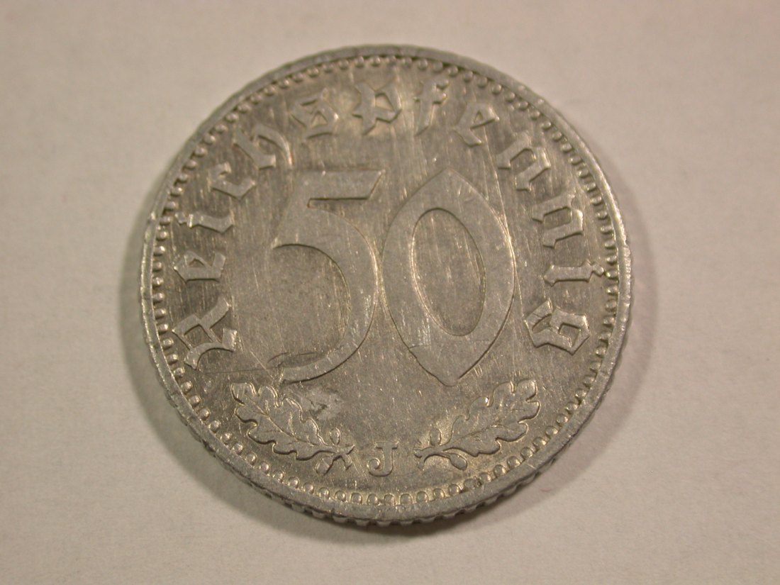 B15 3.Reich 50 Pfennig Alu 1935 J in sehr schön+ Originalbilder