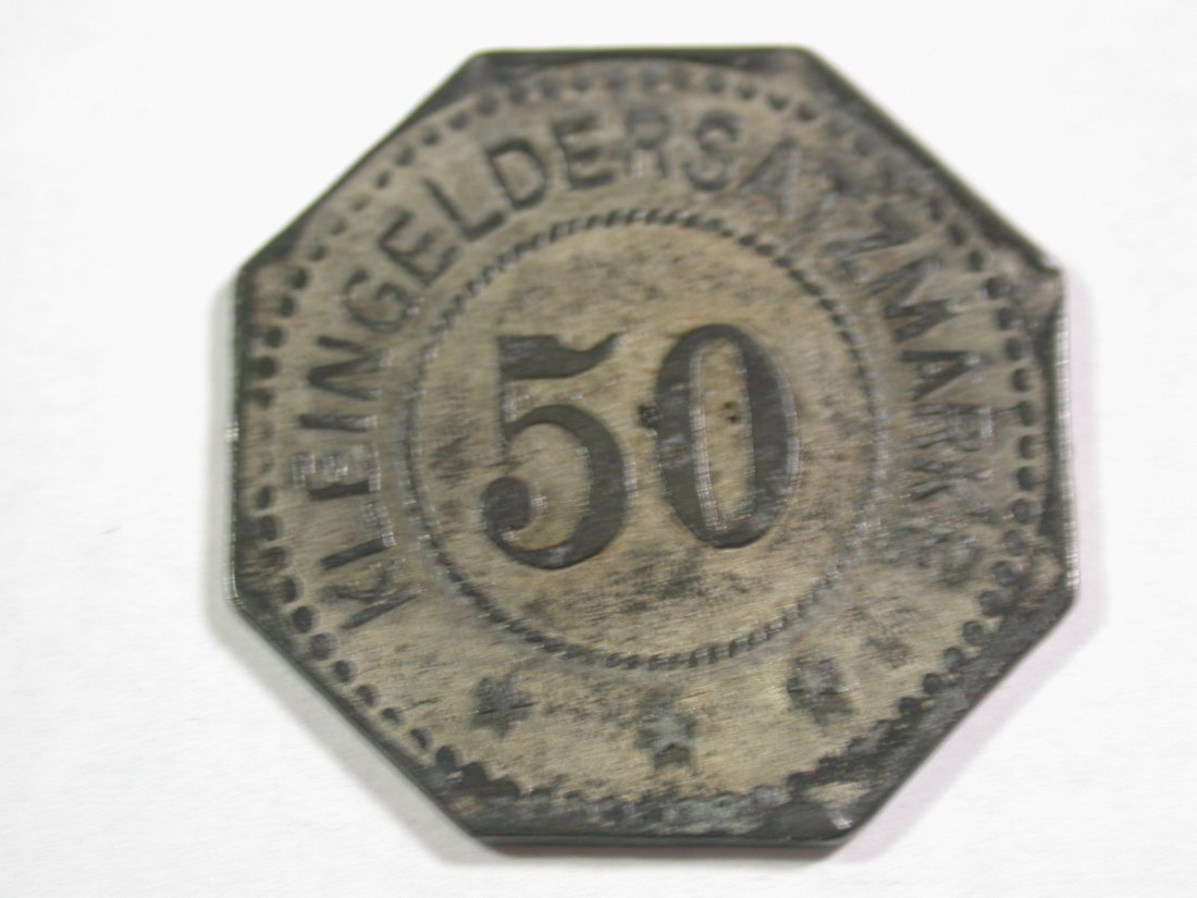 B16 Pirmasens 50 Pfennig 1917 Zink achteckig in ss-vz Originalbilder