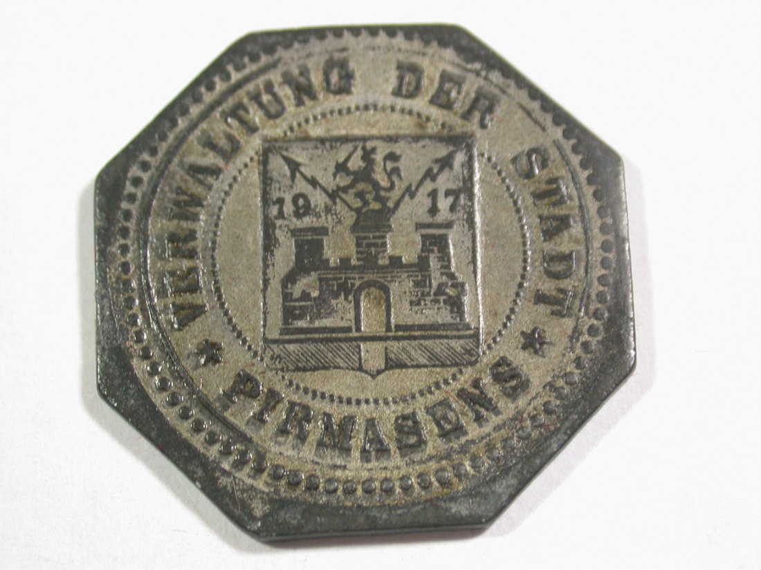  B16  Pirmasens  50 Pfennig 1917 Zink achteckig in ss-vz  Originalbilder   