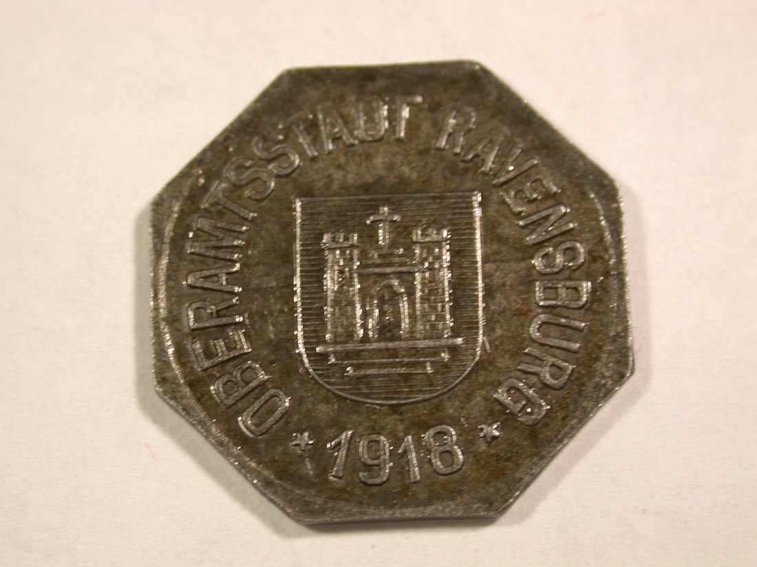  B16  Ravensburg 10 Pfennig 1918 in Eisen  achteckig in ss/ss+ Originalbilder   