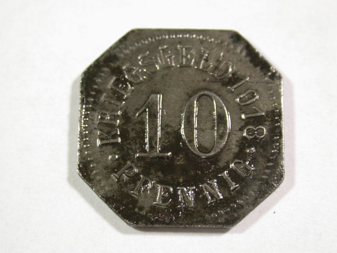 B16 Sigmaringen 10 Pfennig 1918 Eisen achteckig in ss+ Originalbilder