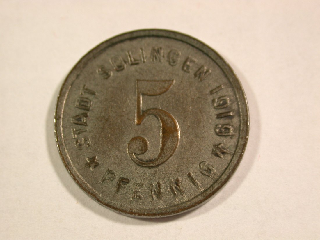  B16  Solingen 5 Pfennig 1919 Eisen,versilbert? in vz+/vz-st  Originalbilder   