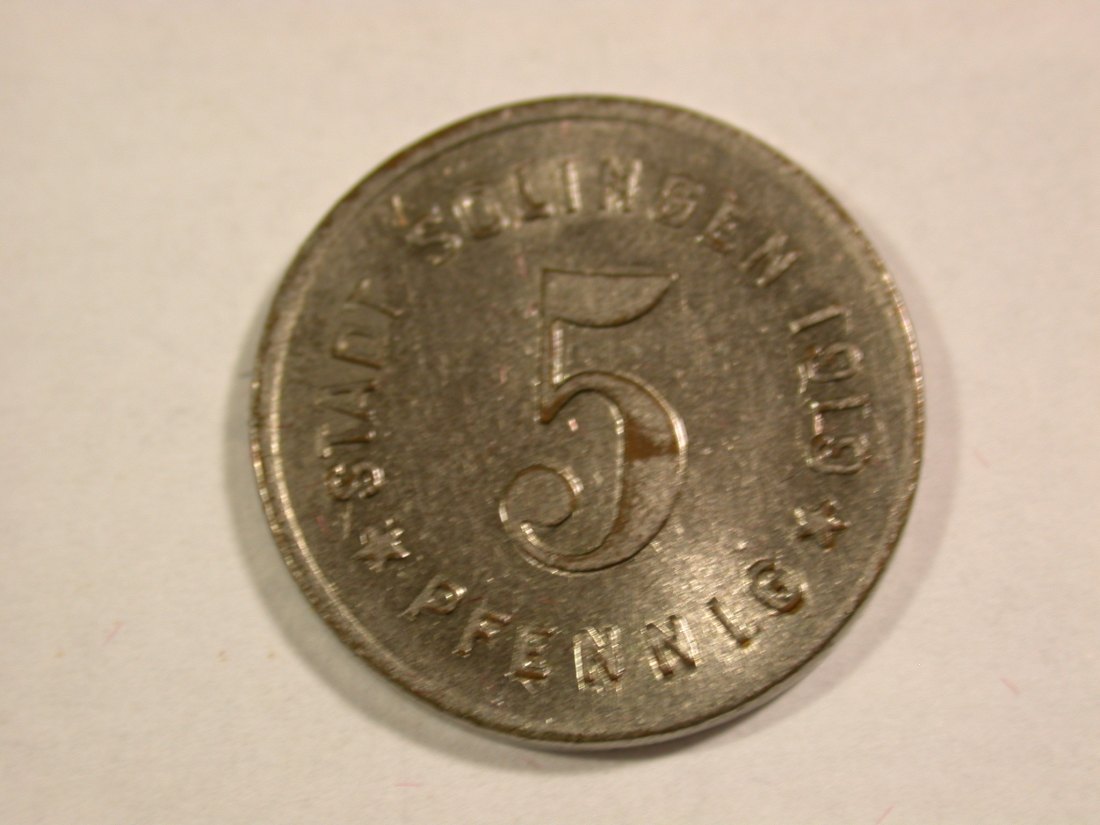  B16  Solingen 5 Pfennig 1919 Eisen in vz-st   Originalbilder   