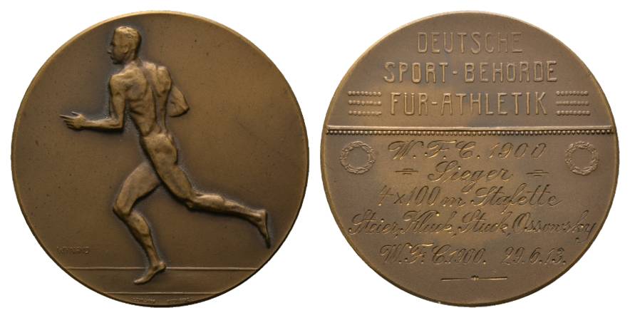  Bronzemedaille in orig. Schachtel, Deutsche Sportbehörde für Athletik; Ø 40 mm, 26,09 g   
