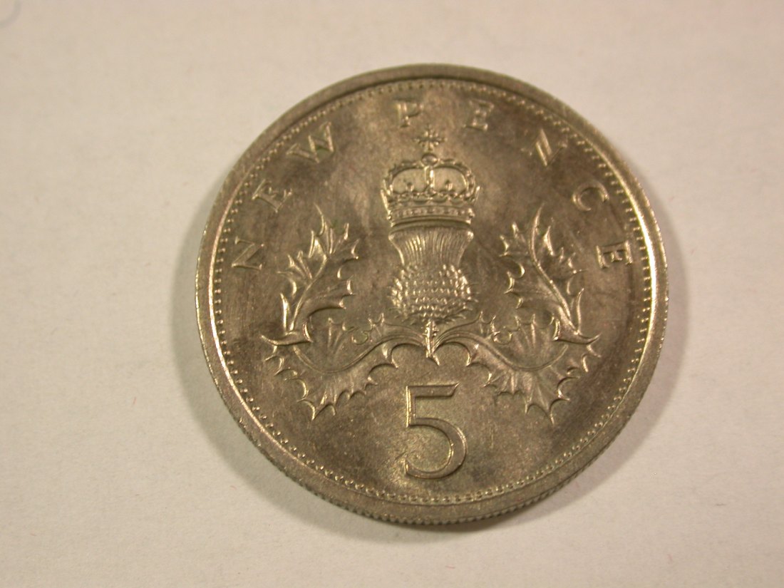  B44 Großbritannien 5 Pence 1975 in vz-st  Originalbilder   