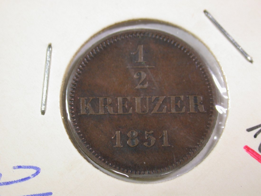  B44 Bayern  1/2 Kreuzer 1851 in ss-vz  Originalbilder   