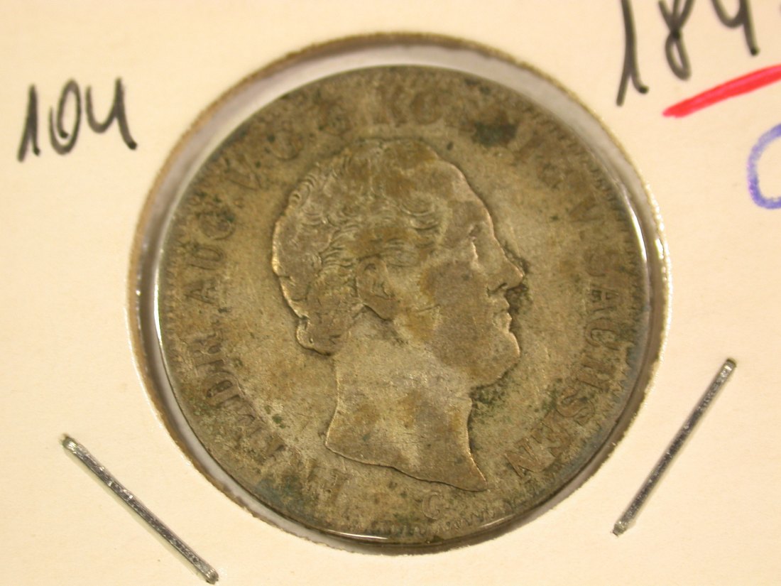 B44 Sachsen 1/6 Taler Silber 1842 G in sehr schön Originalbilder