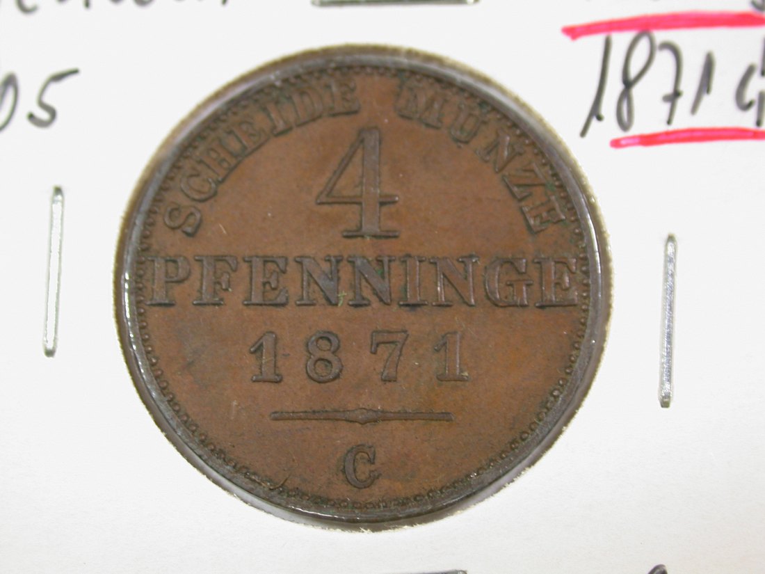 B44 Preussen 4 Pfennig 1871 C in vz-prfr Originalbilder
