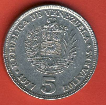  Venezuela 5 Bolivares 1977   