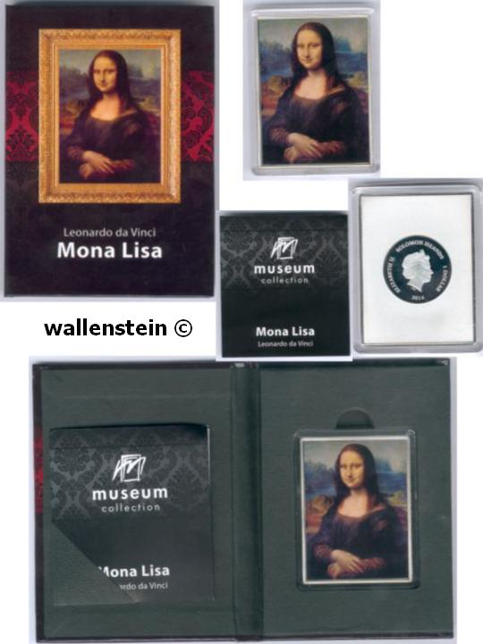 Solomonen Inseln sehr seltene Farb-Münze 1 Dollar 2014 Mona Lisa mit Etui, Zertifikat in PP