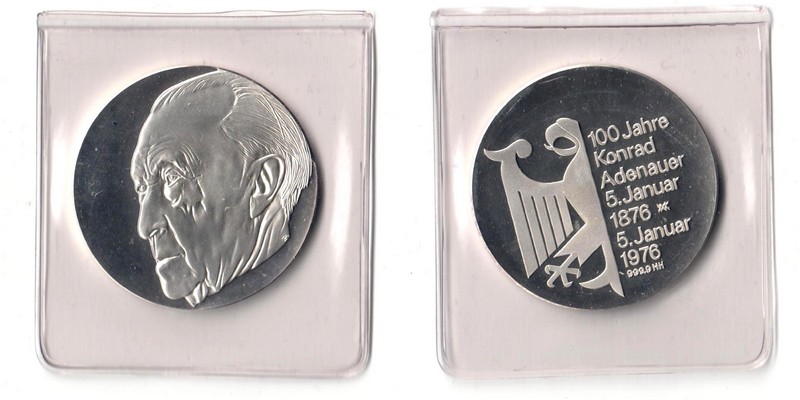  Deutschland Medaille 1976 FM-Frankfurt Feingewicht:  49,4g Silber Konrad Adenauer vz  aus pp   