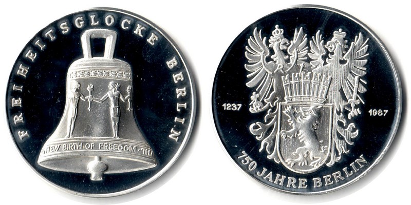  Deutschland Medaille 1987 FM-Frankfurt Feingewicht:  19,2g Silber Freiheitsglocke Berlin  pp   