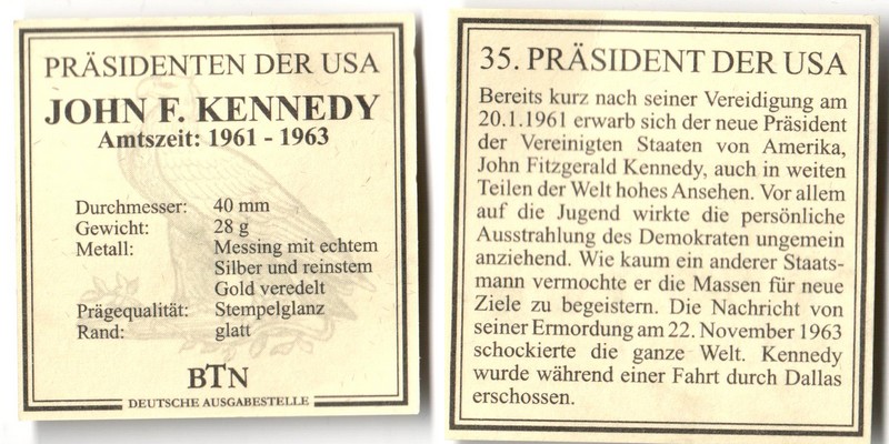  USA  Medaille 'John F. Kennedy'  FM-Frankfurt  Gewicht: 28g  stg   