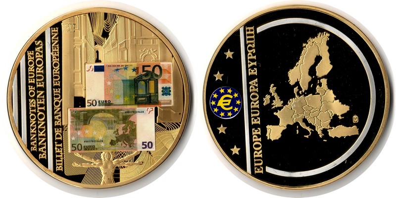  Deutschland, Medaille Banknoten Europas '50-Euro-Schein' FM-Frankfurt  Gewicht: 110g  PP   