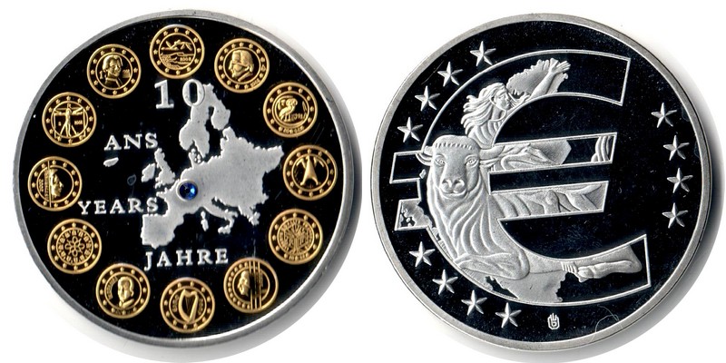  Medaille '10 Jahre Euro'  FM-Frankfurt Gewicht ca. 25g  PP   