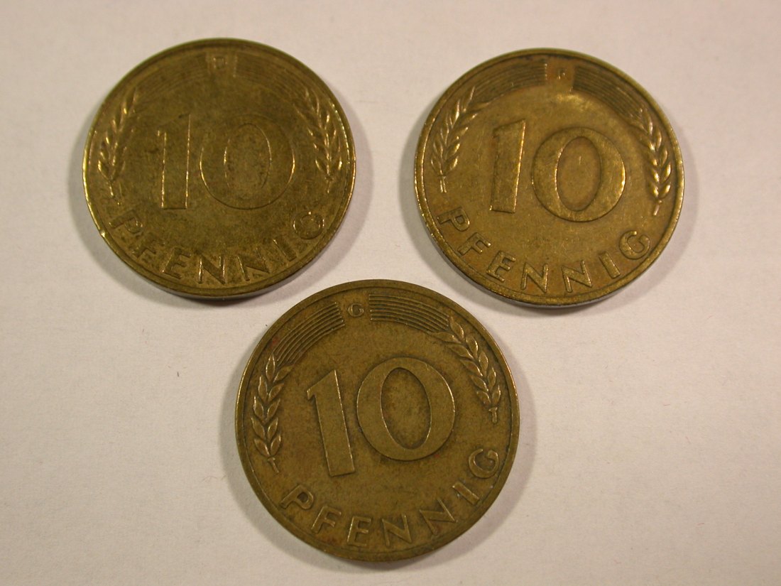B45 BRD 3 x 10 Pfennig 1950 D,F und G in sehr schön Originalbilder