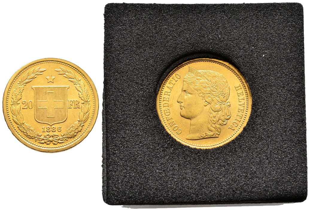PEUS 7948 Schweiz 5,81 g Feingold. Libertas 20 Franken GOLD 1886 Fast Vorzüglich (in Kapsel)